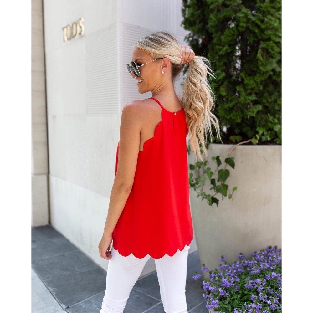 Stacey Scalloped Tank - Tomato Red - Picture 2 of 6